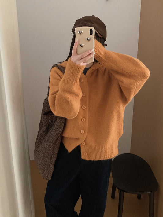 // 軟糯感連帽6色排扣毛衣