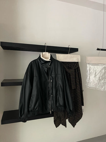 // 甜酷風毛毛領夾棉皮外套