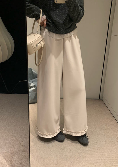 // 木耳邊花邊腳毛呢褲