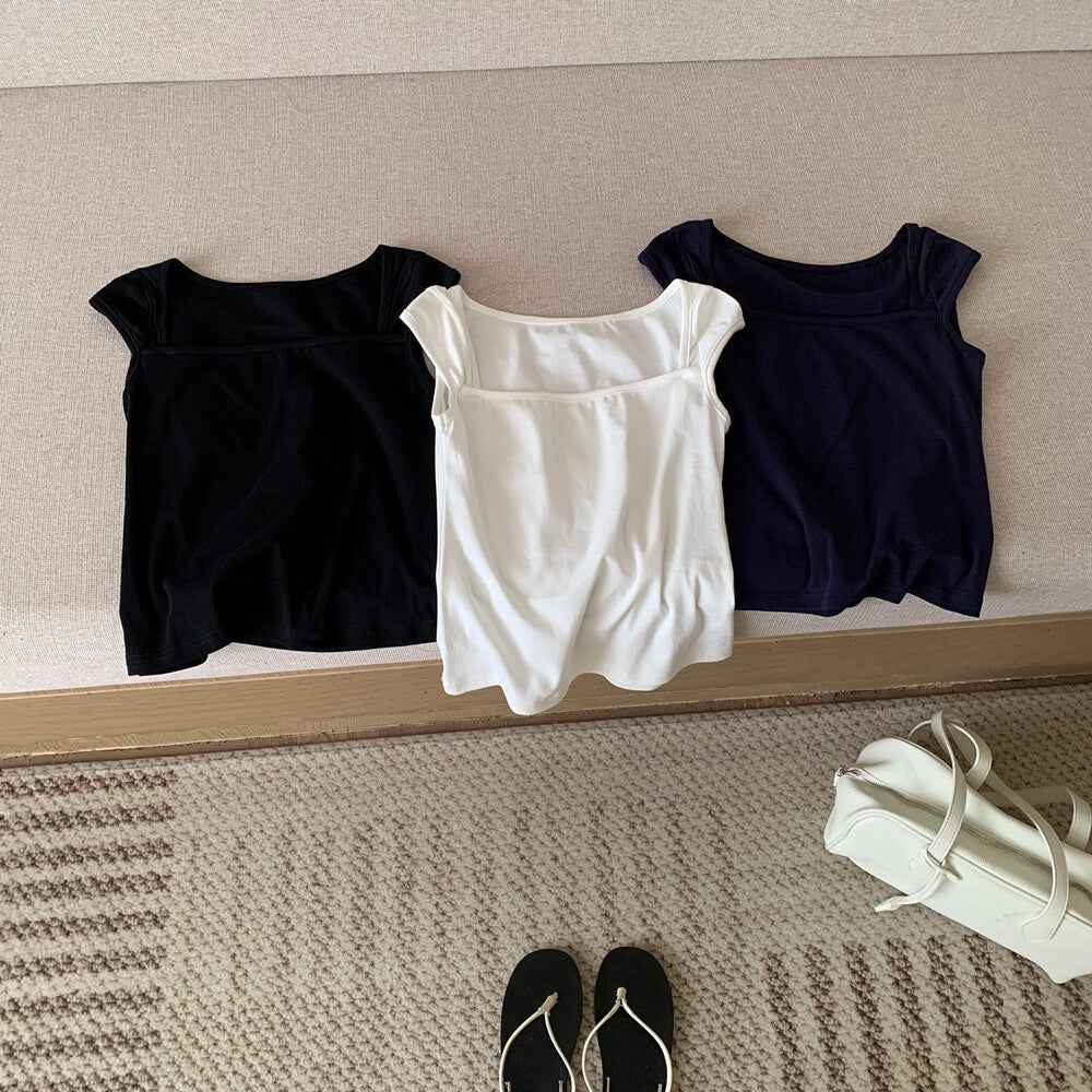 B52 / 100%棉質顯瘦方領2ways TEE