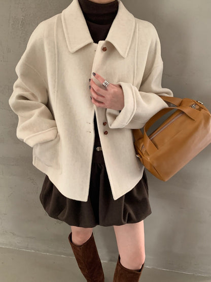 // 軟而不塌100%雙面羊毛特別鈕扣handmade外套