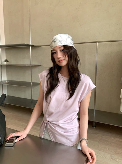 // 小飛袖不規則皺褶TEE