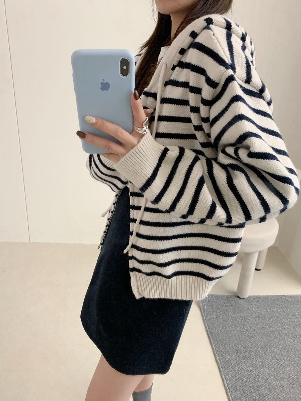 // 鬆弛感上下拉鍊連帽間條CD