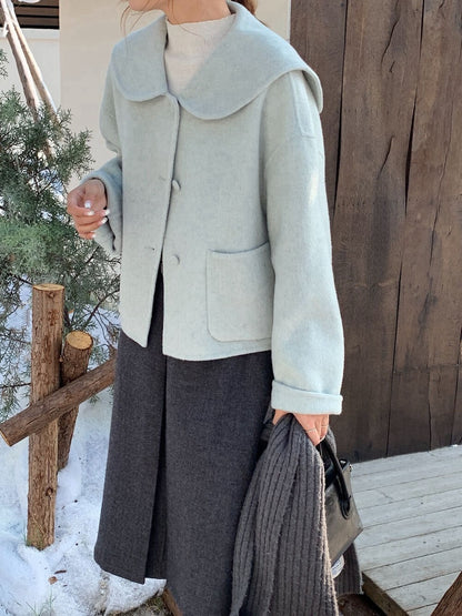 // 100%羊毛可愛娃娃領手工外套