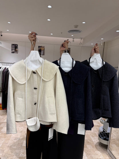 // 100%wool超韓大娃娃領手工外套(連袋仔)