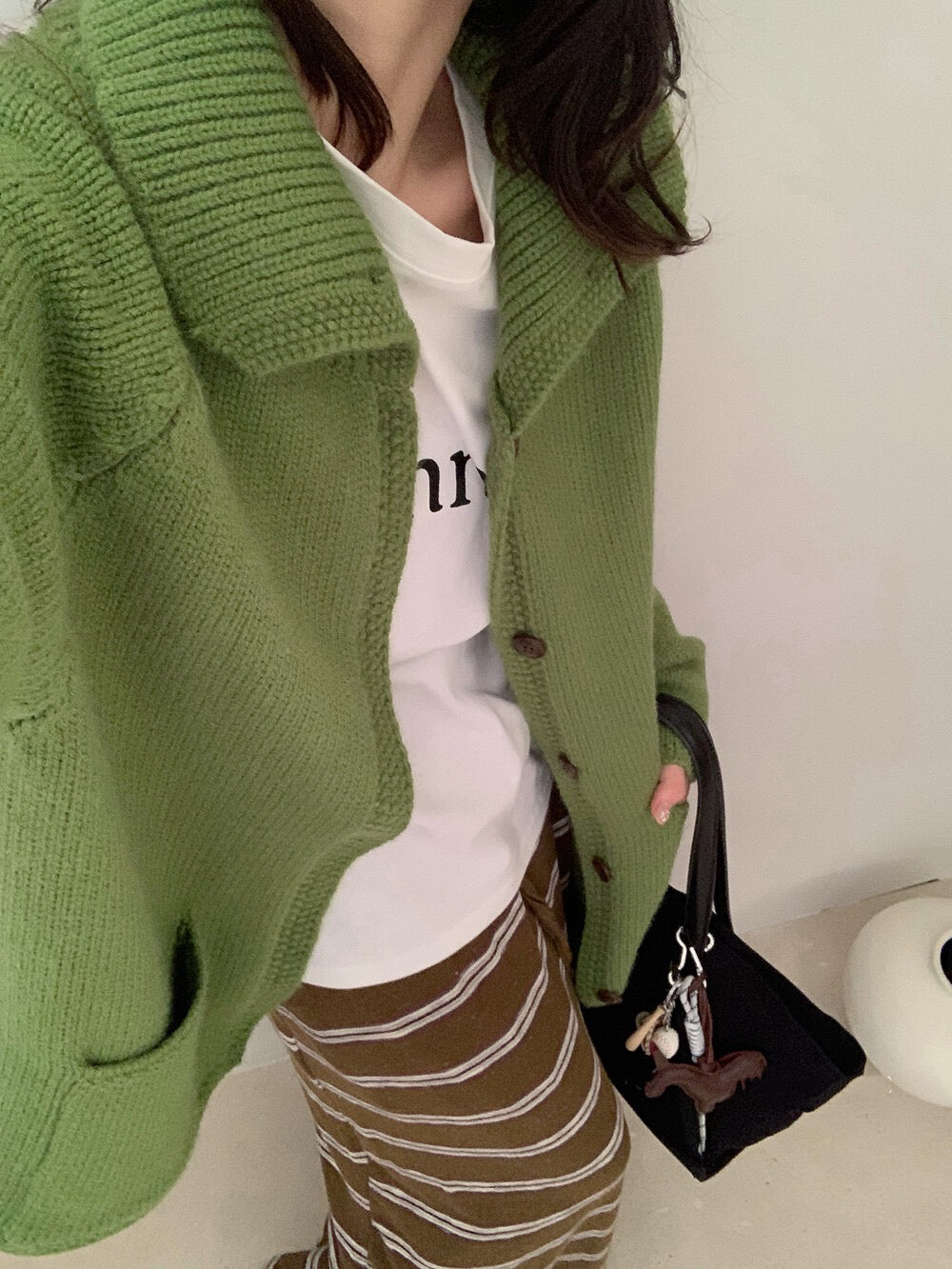 // 小半領口袋排扣中長CD