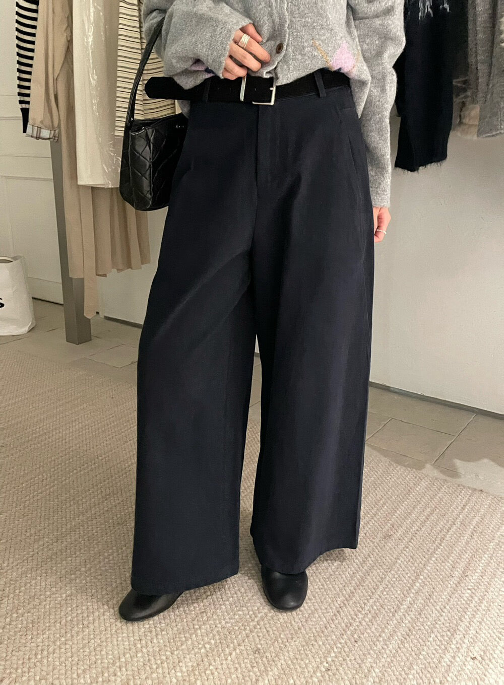 // 質感天絲棉直腳褲(連腰帶)