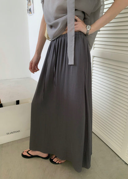 // 極簡鬆弛感麻質中裙