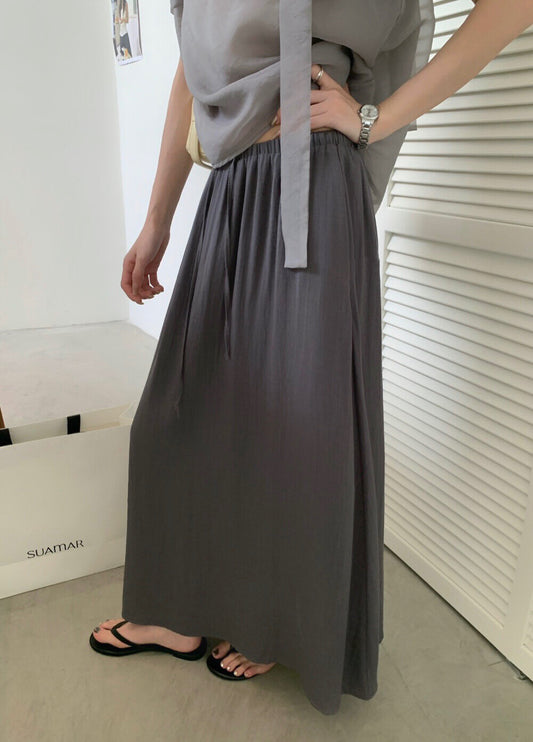 // 極簡鬆弛感麻質中裙