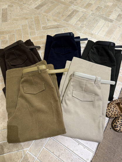 // 顯瘦版型燈芯絨直腳九分褲(連腰帶)