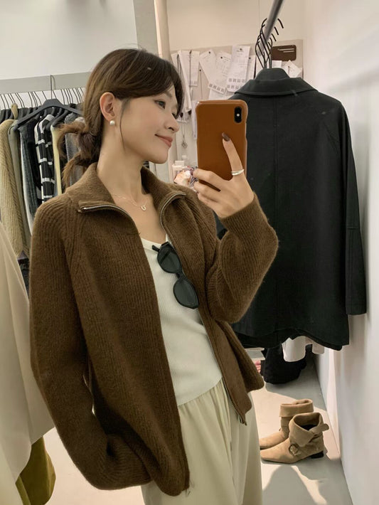 // 可立領上下拉鍊冷外套