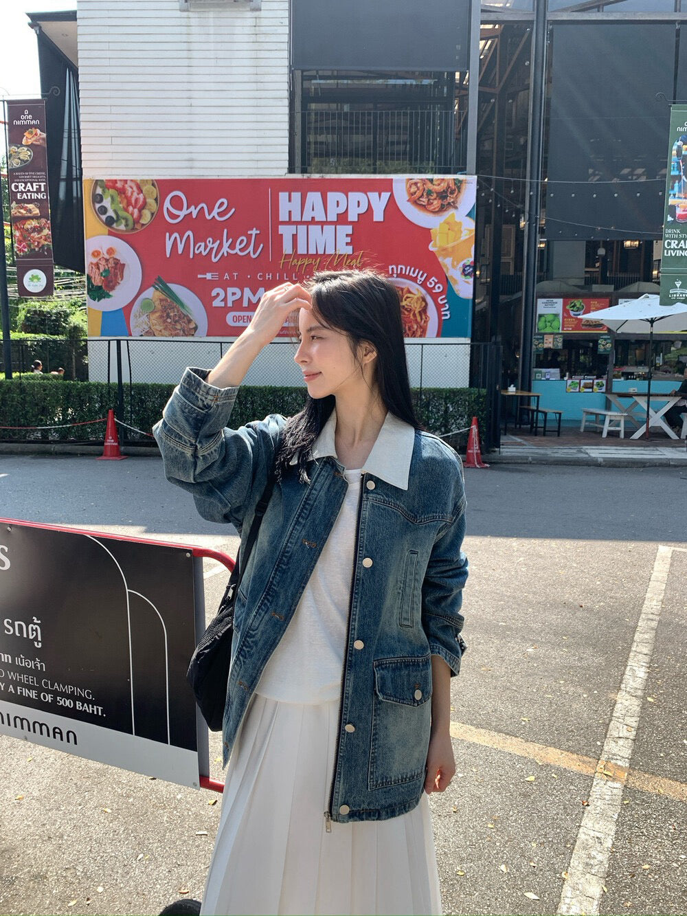👒 拼色領復古感洗水牛仔外套