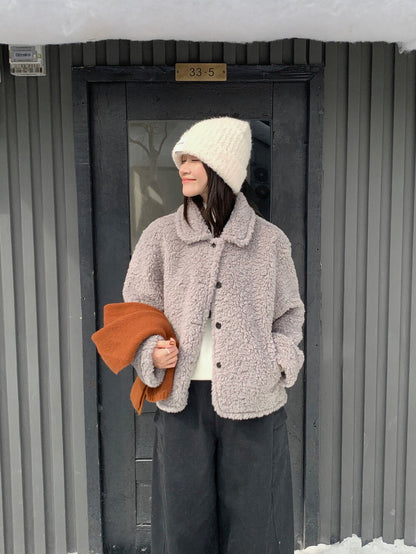 // 減齡款皮毛一體翻領毛毛外套