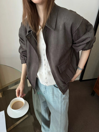J44 / 雙口袋帥氣翻領工裝麂皮絨外套