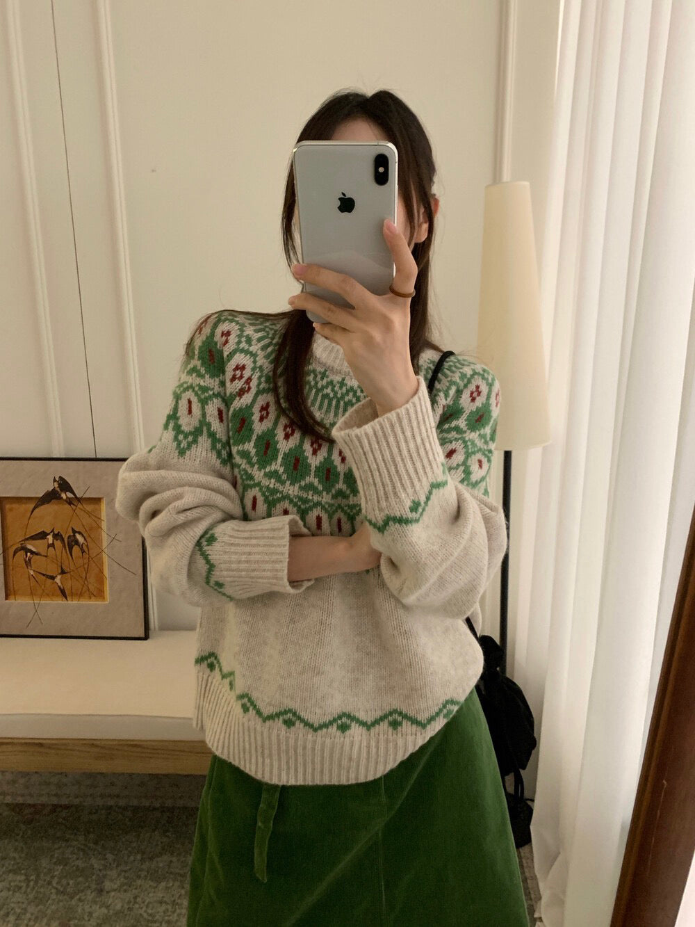 // 30%raccoon超美配色花紋毛衣