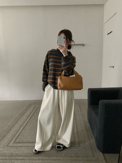 // 35%wool可分拆帽子間條毛衣