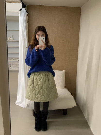 // 大熱菱格夾棉A字短裙