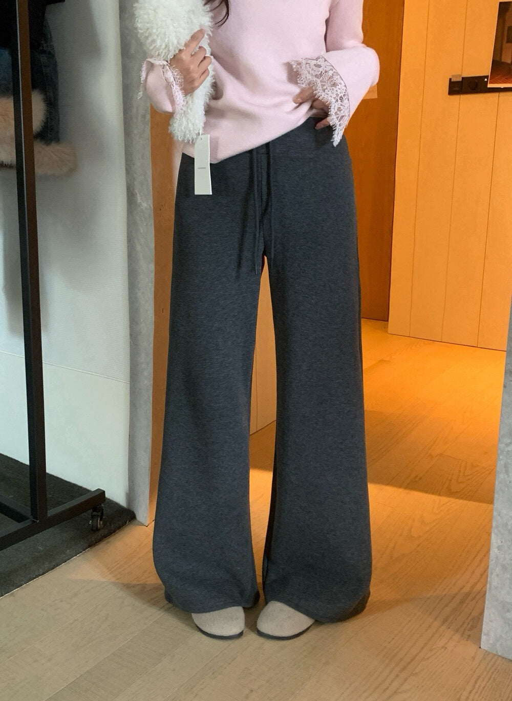 // 懶人神褲～超舒服羊絨微喇叭褲