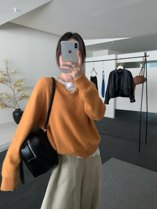 // 50%raccoon+30%cashmere超親膚小V領鈕扣NT