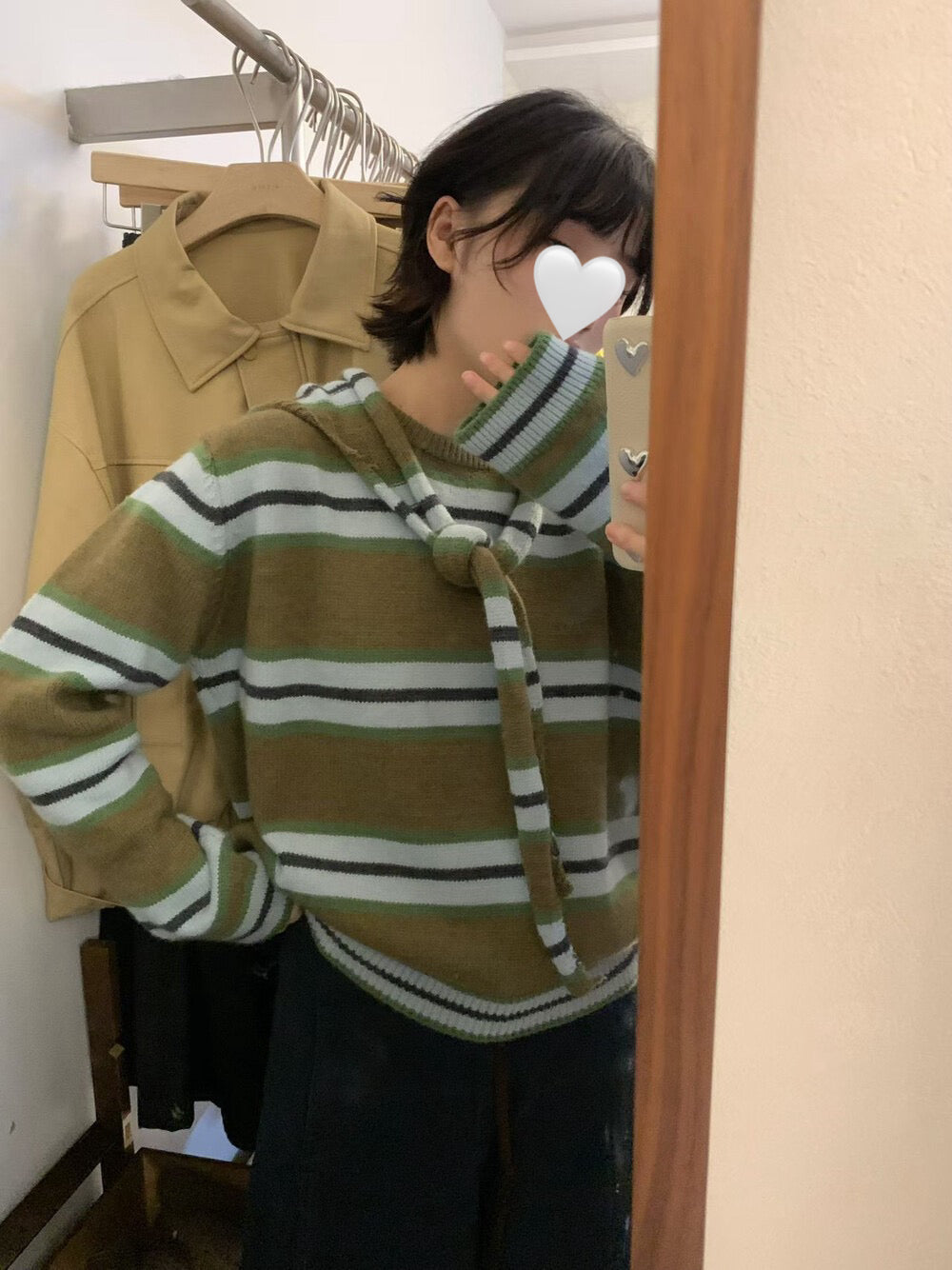 // 連可拆連帽披肩miu系撞色間條NT