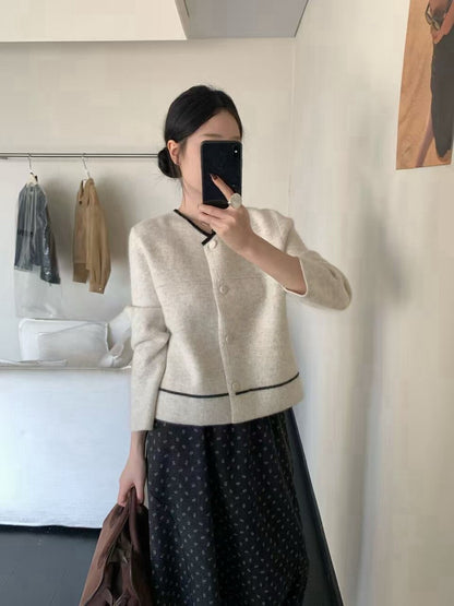 // 10%綿羊毛極簡撞色線條包邊密針織CD