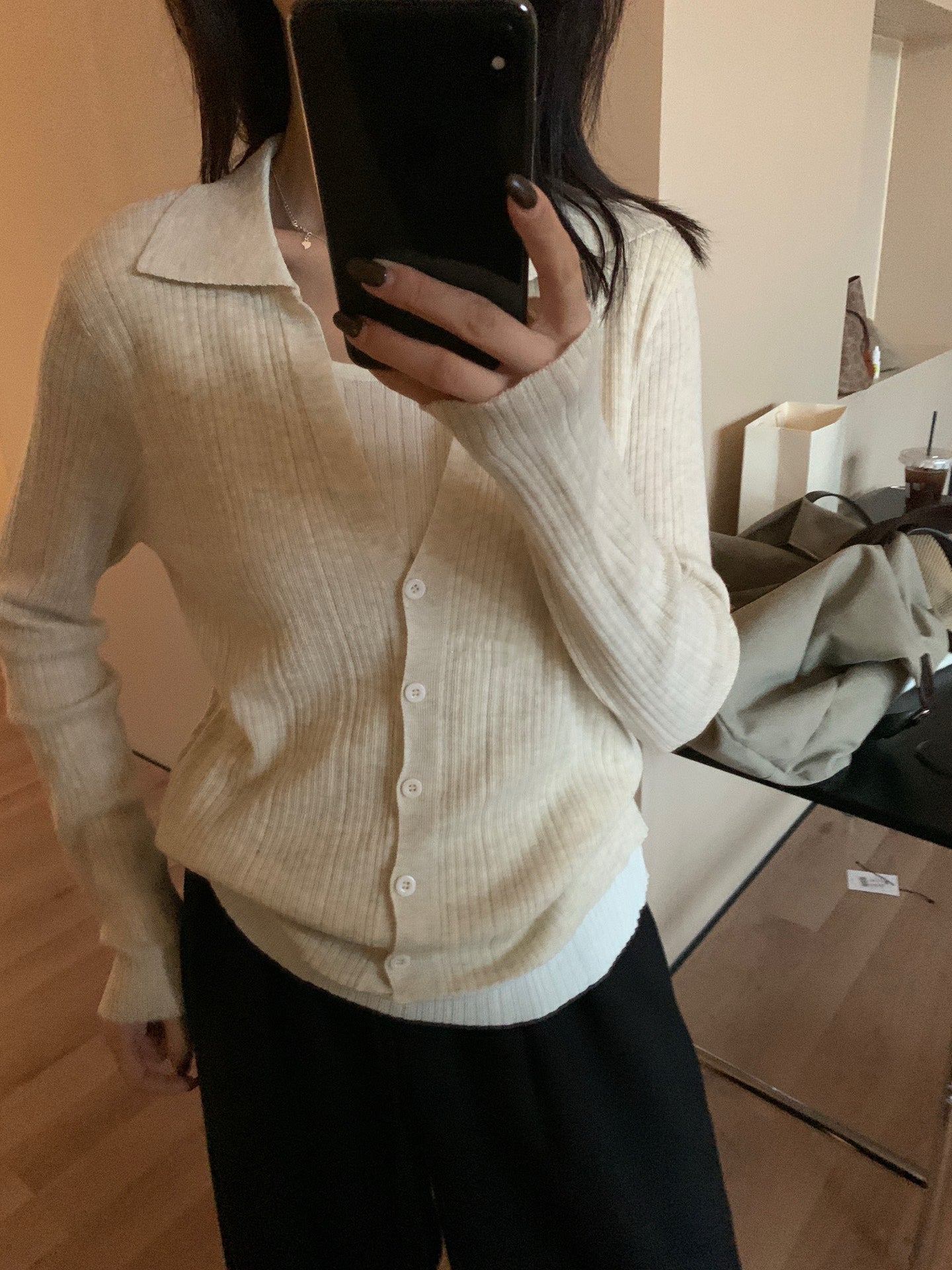// 氣質假兩件直坑紋翻領NT