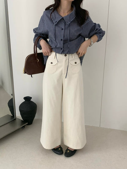 // 小口袋設計微闊腳燈芯絨褲