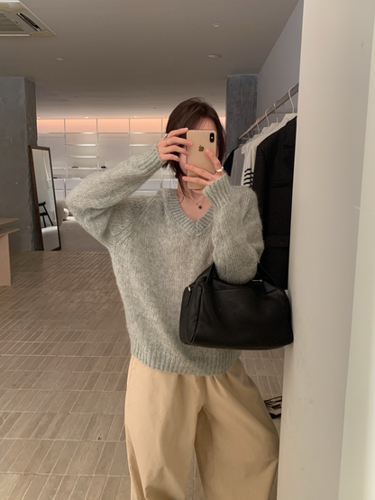 // 慵懶感滿滿V領針織毛衣