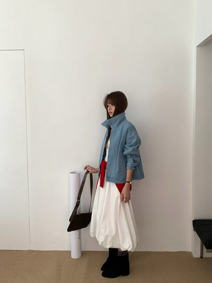 (現貨) // 簡約cutting翻領拉鍊牛仔外套