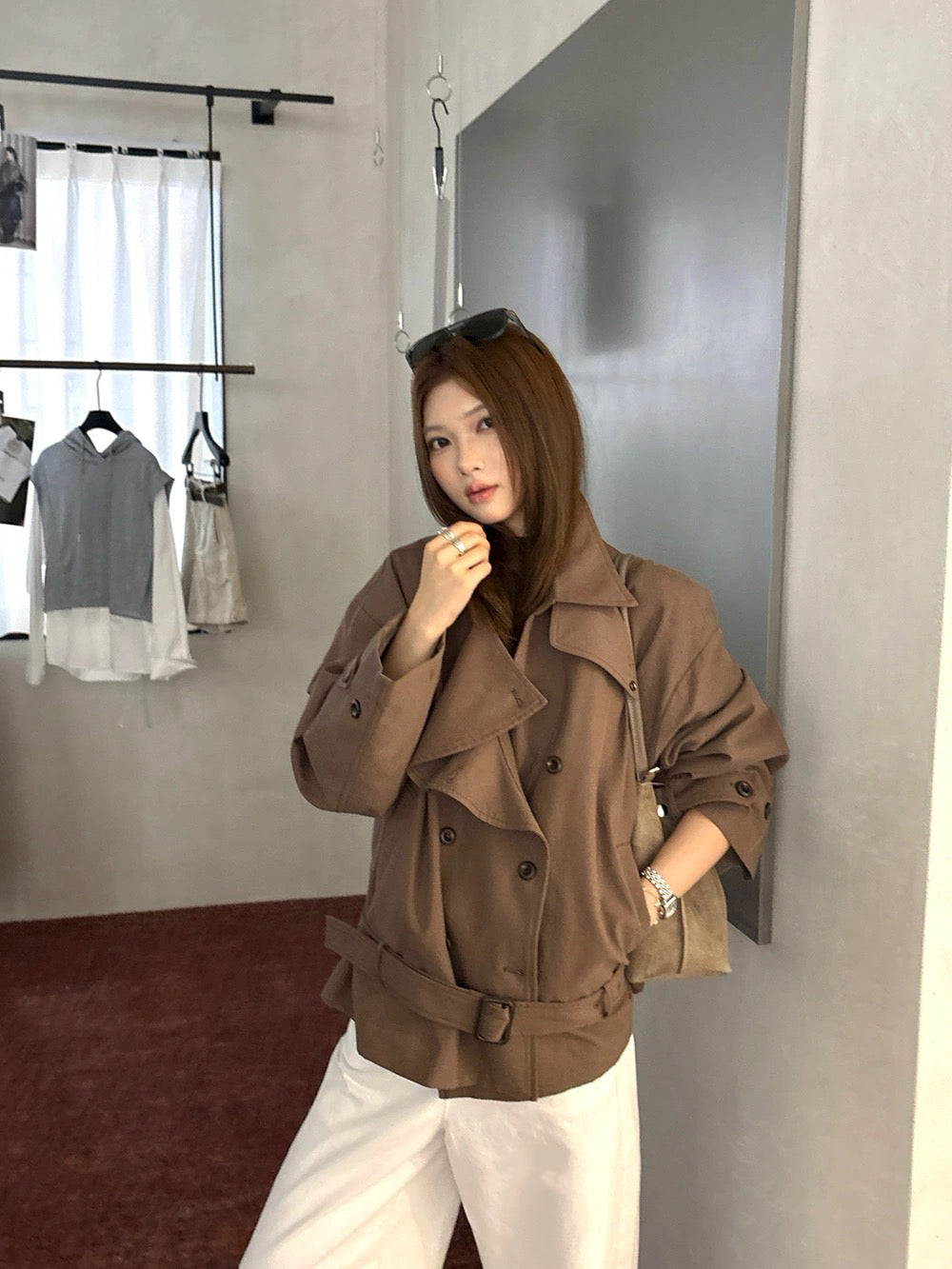 J52 / 帥氣可立領連腰帶修腰trench coat