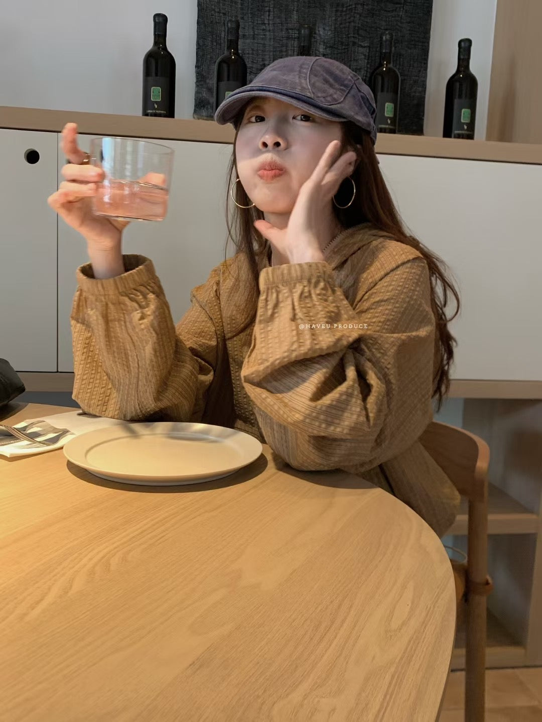 // 恤衫棉質半拉鍊口袋連帽上衣￼