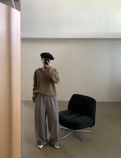 // 100%羊毛連帽卷邊毛衣