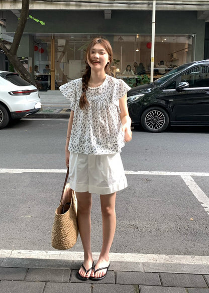 // lace邊飛飛袖小碎花BL