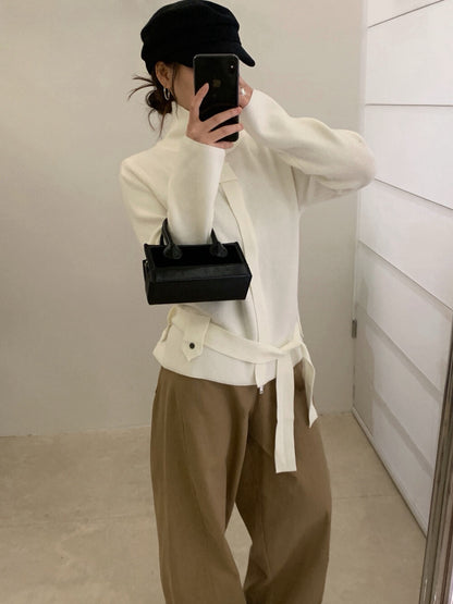 // 立領綁腰帶針織CD