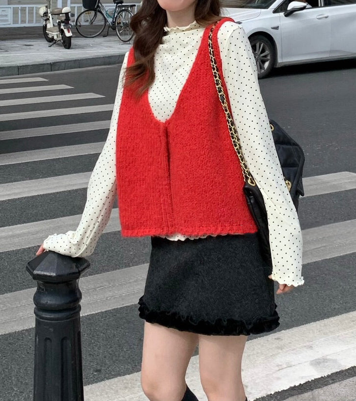 // 馬卡龍色色V領針織背心