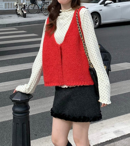 // 馬卡龍色色V領針織背心