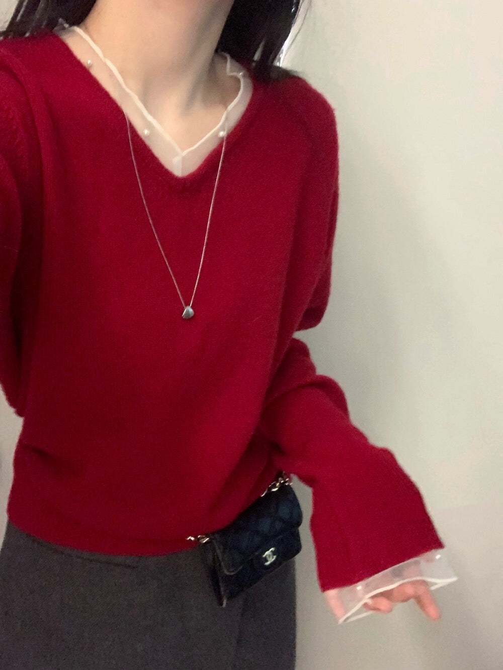 // 100%綿羊毛拼珍珠lace邊NT