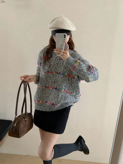 // 30%綿羊毛刺繡彩線毛衣