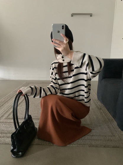 // 35%wool可分拆帽子間條毛衣