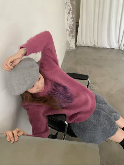 // 溫柔毛茸感雛菊拉絨毛衣