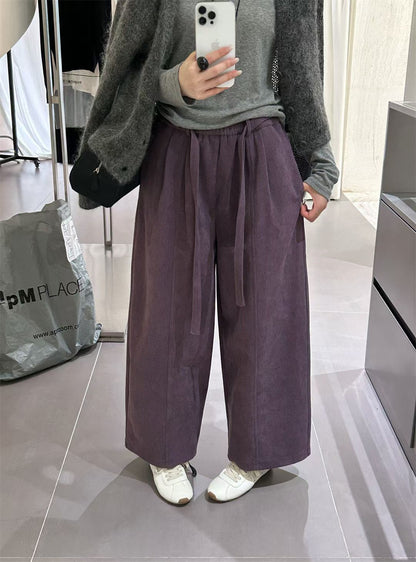 // 復古連腰帶燈芯絨褲