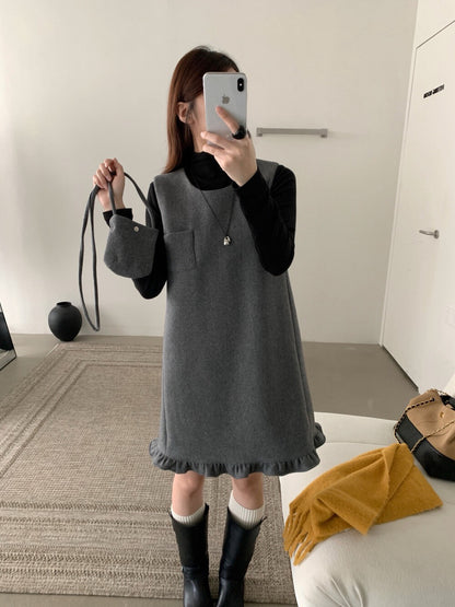 // 50%羊毛花邊腳背心毛呢OPS(連袋仔)