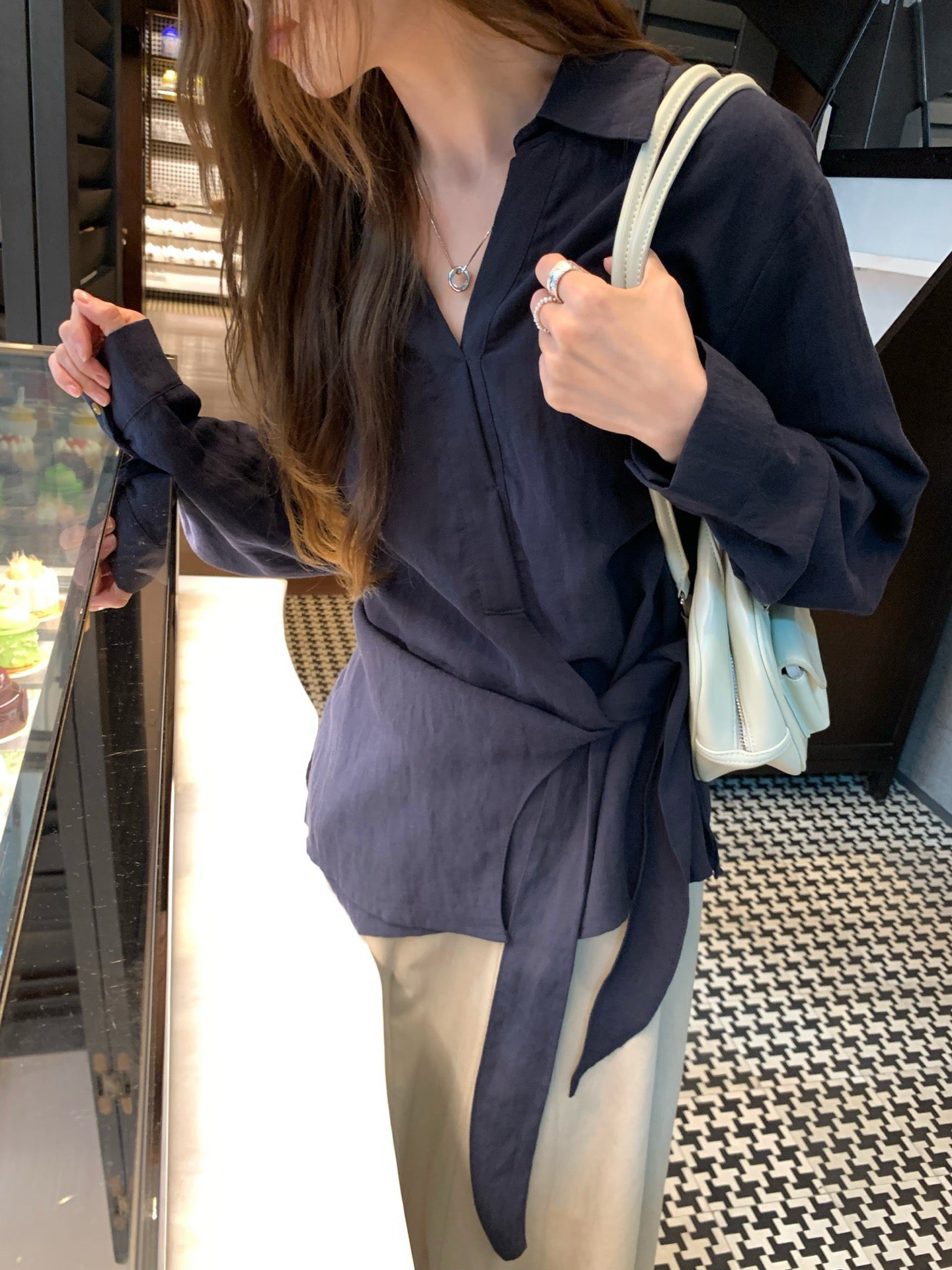 // lyocell混麻超高質綁結恤衫