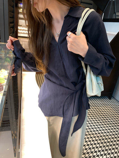 // lyocell混麻超高質綁結恤衫