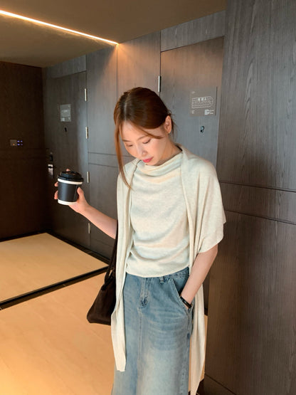 // 可分開慵懶半高領小短袖NT+披肩兩件套