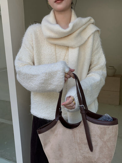 // 慵懶感寬鬆款連頸巾毛衣