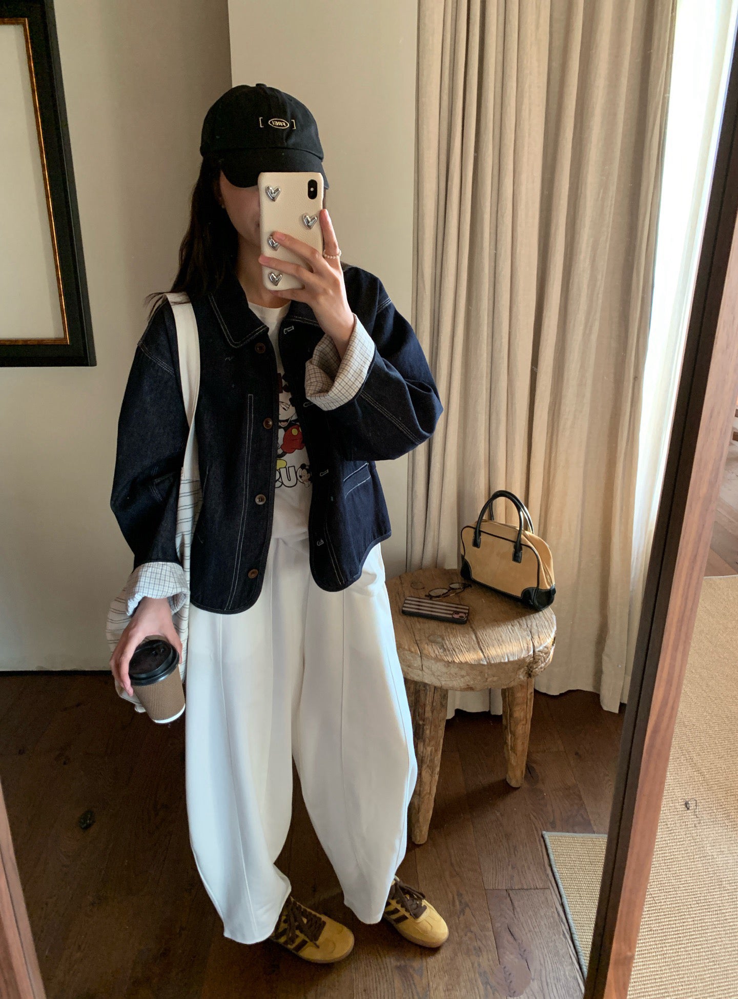 // 復古感明線格仔內裡拼接牛仔外套