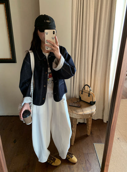 // 復古感明線格仔內裡拼接牛仔外套