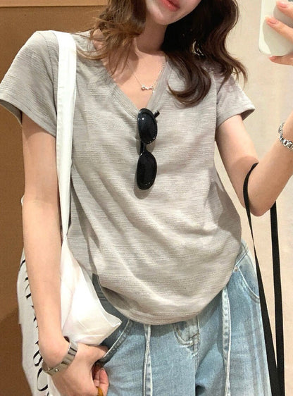 // v領肌理感短袖TEE