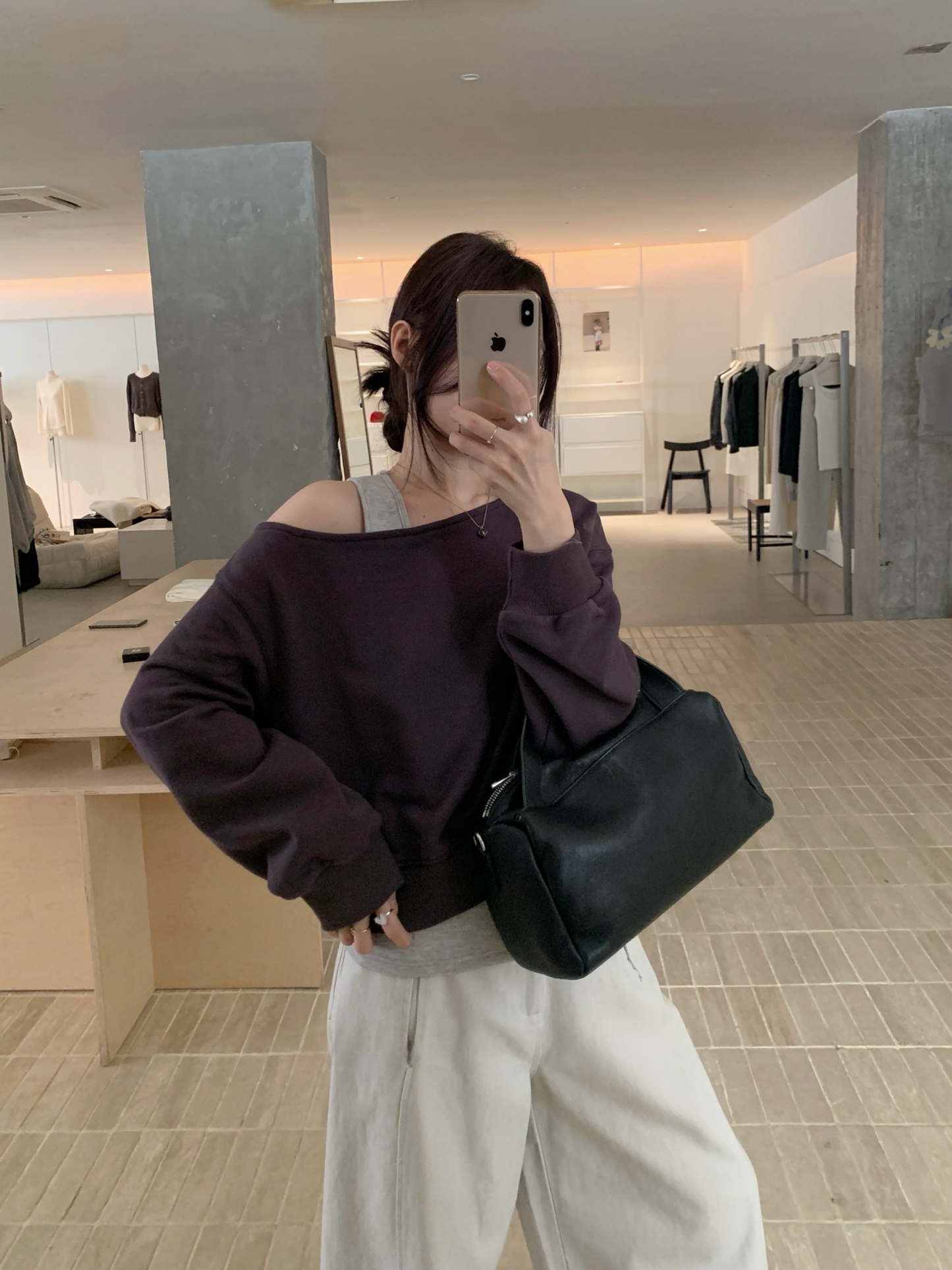 // 休閒感斜肩衛衣+背心兩件套